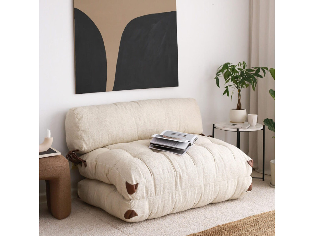Sofá cama 2 plazas en tejido "Fold" - 120 x 75 x 79 cm - Crema