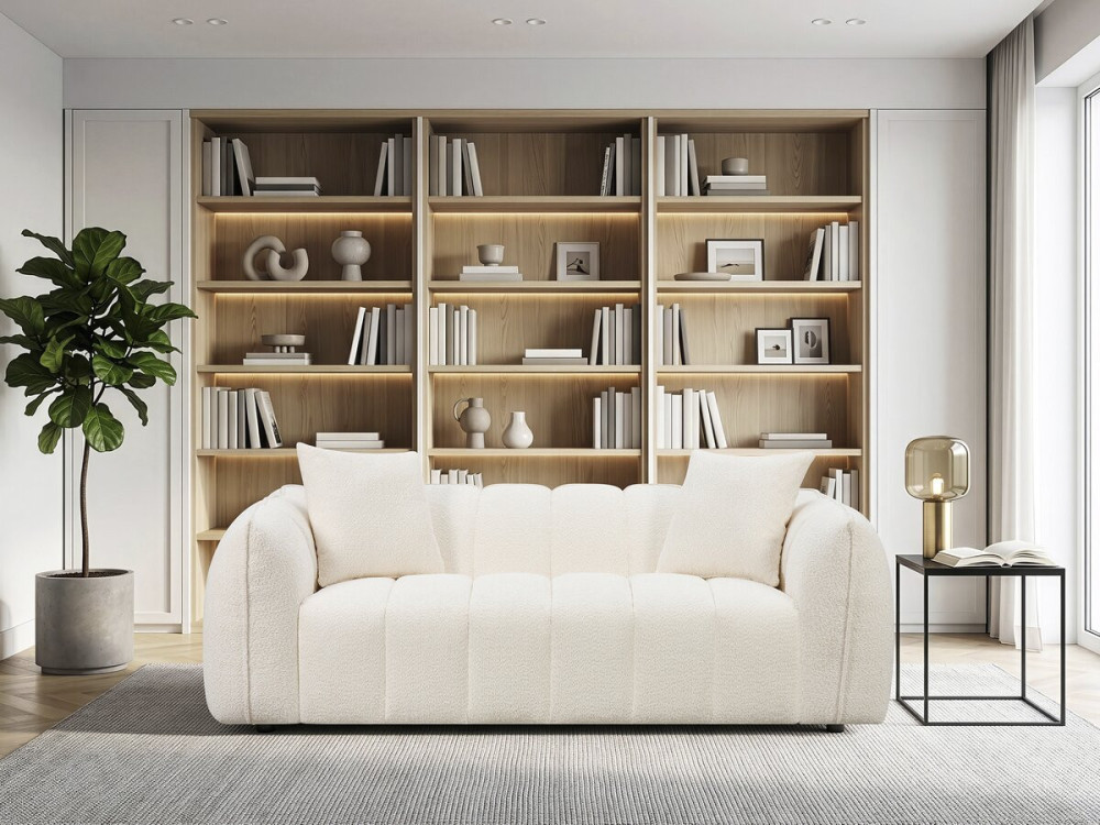 Sofá recto de tela estilo «bubble» «Balzac» - 3 plazas - Color crema