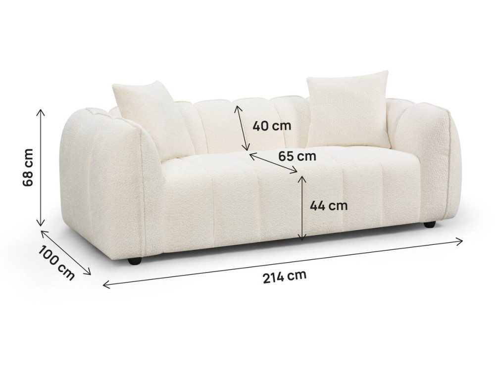 Sofá recto de tela estilo «bubble» «Balzac» - 3 plazas - Color crema