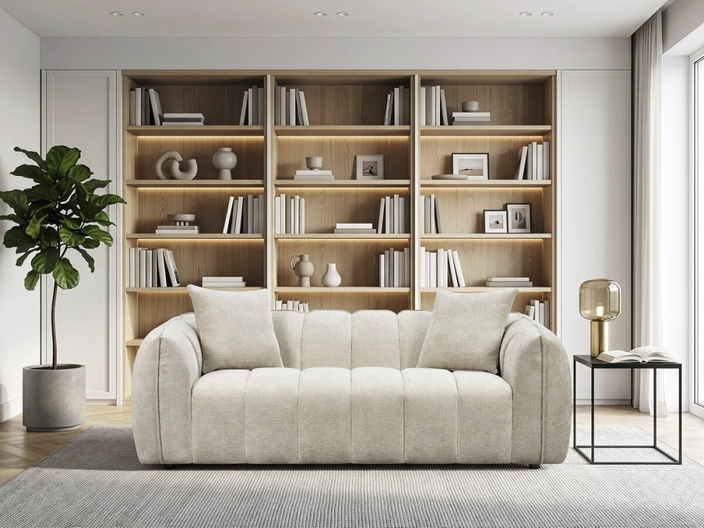 Sofá recto de tela estilo «bubble» «Balzac» - 3 plazas - Beige