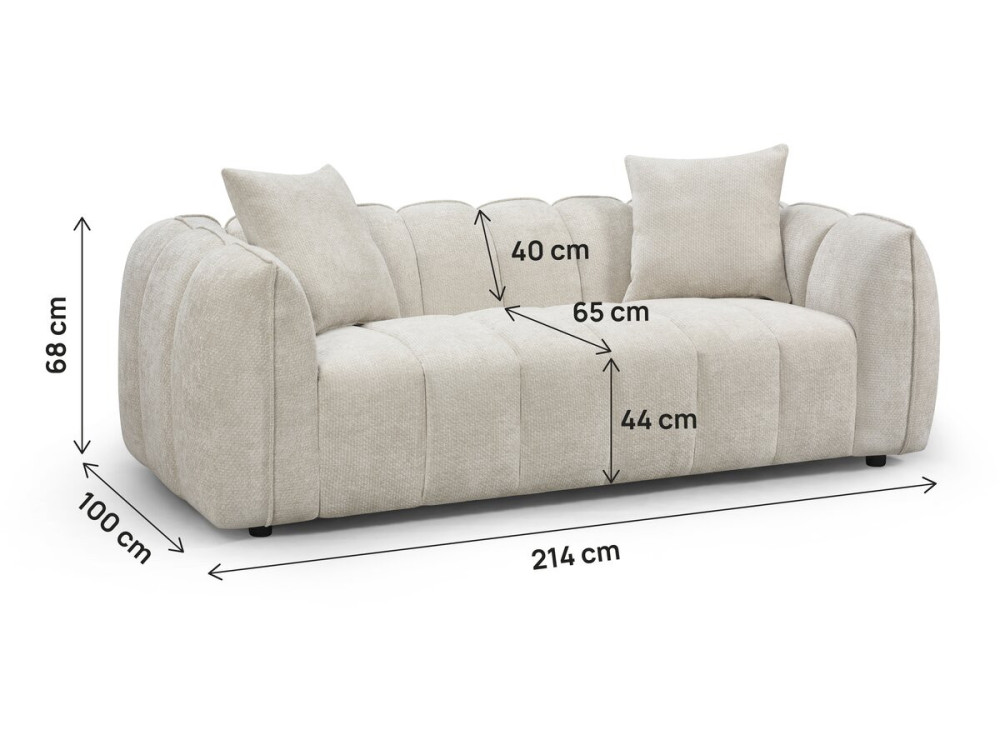 Sofá recto de tela estilo «bubble» «Balzac» - 3 plazas - Beige