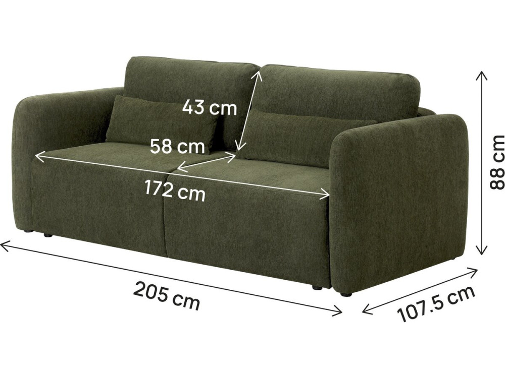 Sofá recto convertible de tela «Concorde» de 3 plazas - Verde