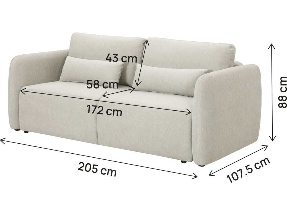 Sofá recto convertible de tela «Concorde» de 3 plazas - Beige
