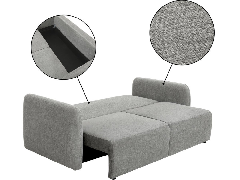 Sofá recto convertible de tela «Concorde» de 3 plazas - Gris