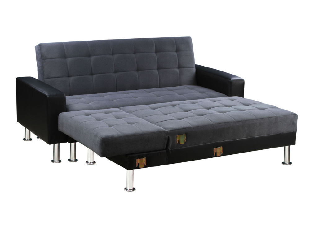 Sofá esquinero convertible y reversible "Theo" - 4 plazas - Negro y gris