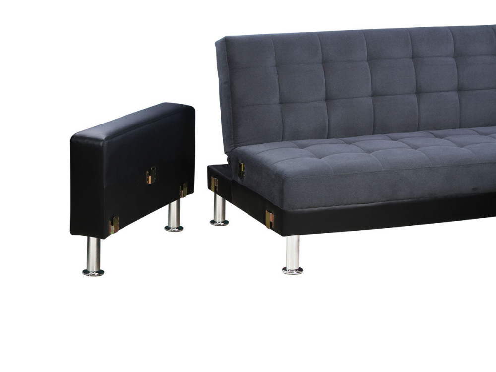 Sofá esquinero convertible y reversible "Theo" - 4 plazas - Negro y gris