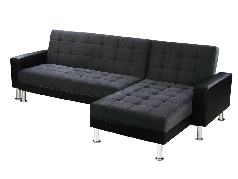 Sofá esquinero convertible y reversible "Theo" - 4 plazas - Negro y gris