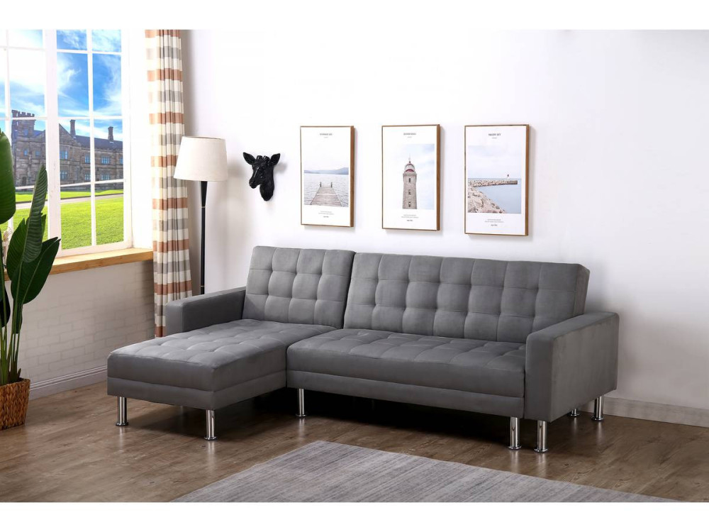 Sofá esquinero convertible y reversible "Theo" - 4 plazas - Gris