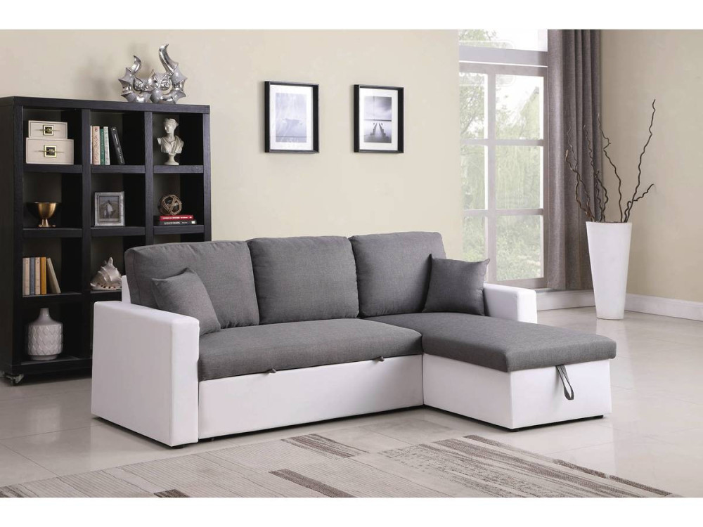 Sofá esquinero convertible "Alain" - 3 plazas - Gris / Blanco