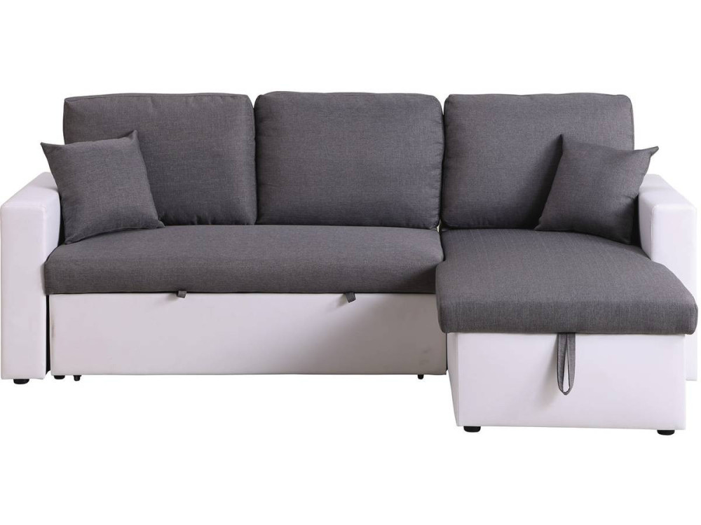 Sofá esquinero convertible "Alain" - 3 plazas - Gris / Blanco