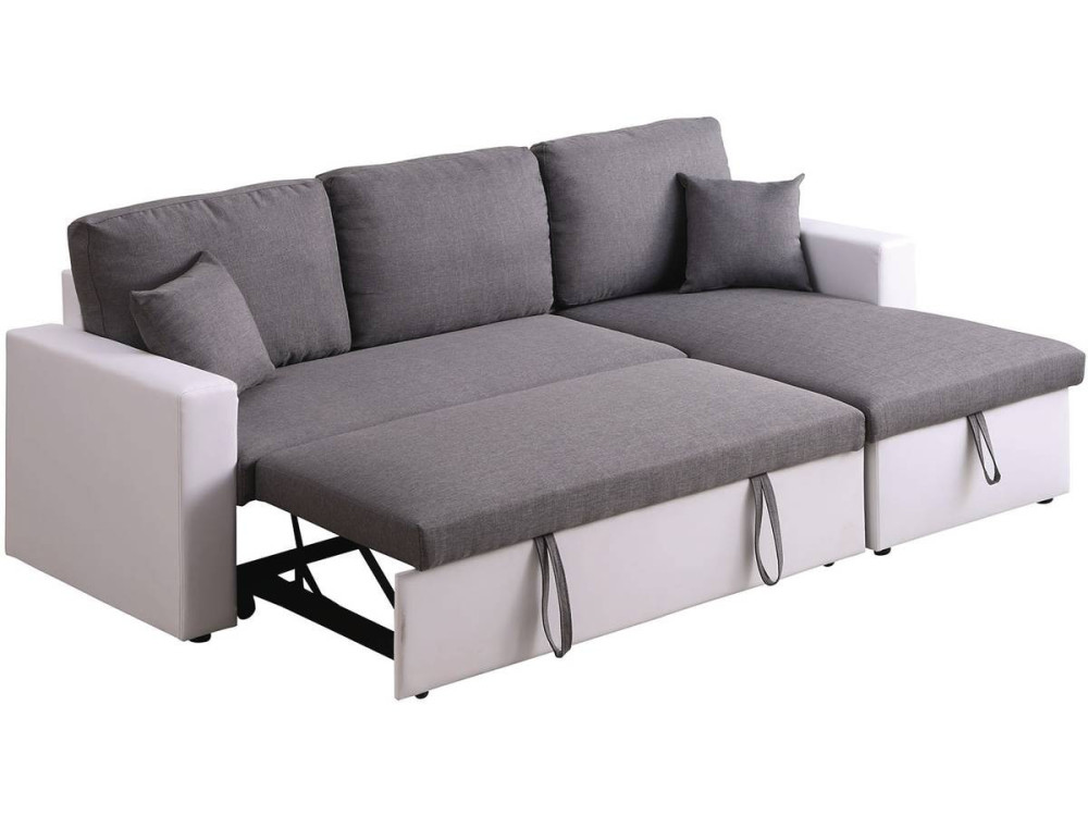 Sofá esquinero convertible "Alain" - 3 plazas - Gris / Blanco
