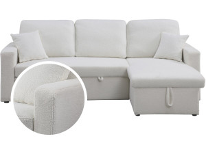 Sofá rinconera convertible/reversible con box  "Alain"- 3 plazas - Bouclettes - Blanco