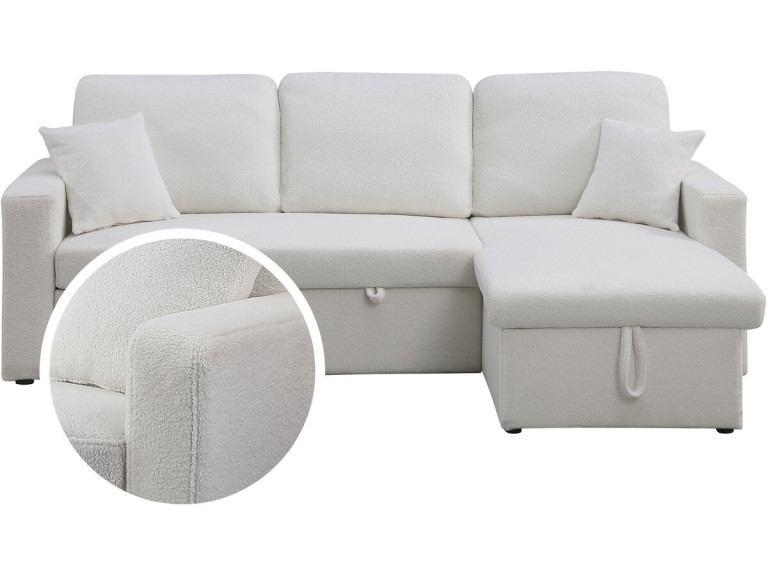 Sofá rinconera convertible/reversible con box  "Alain"- 3 plazas - Bouclettes - Blanco