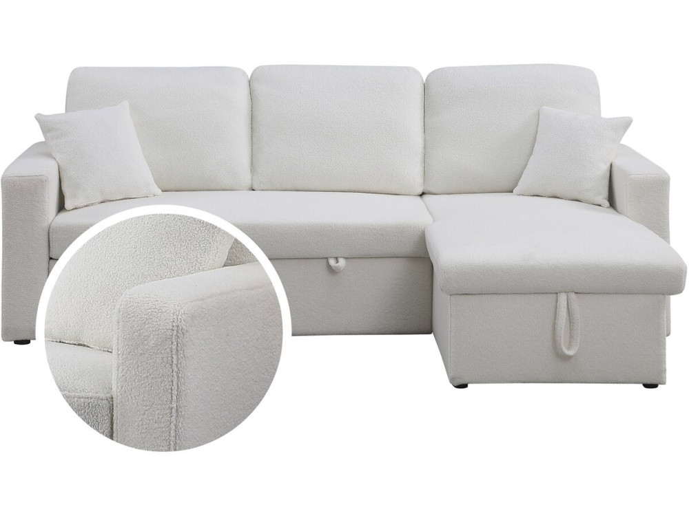 Sofá rinconera convertible/reversible con box  "Alain"- 3 plazas - Bouclettes - Blanco
