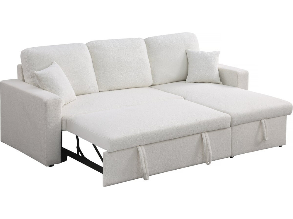 Sofá rinconera convertible/reversible con box  "Alain"- 3 plazas - Bouclettes - Blanco