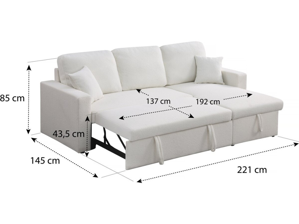 Sofá rinconera convertible/reversible con box  "Alain"- 3 plazas - Bouclettes - Blanco