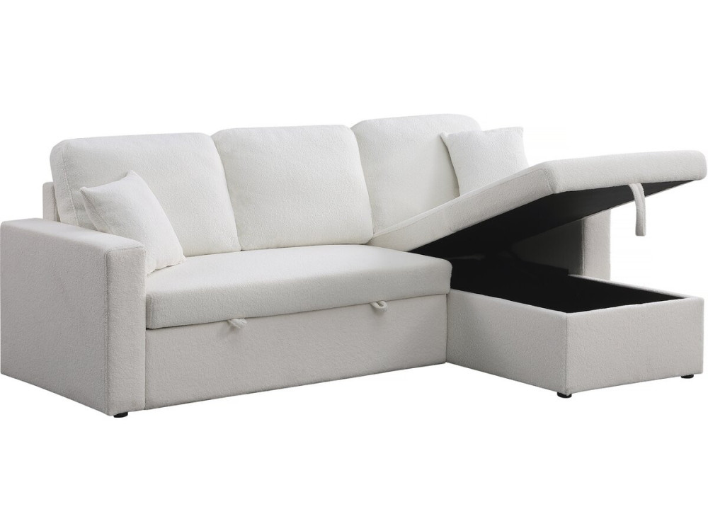 Sofá rinconera convertible/reversible con box  "Alain"- 3 plazas - Bouclettes - Blanco