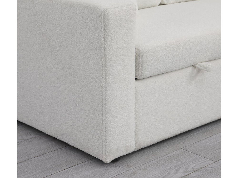 Sofá rinconera convertible/reversible con box  "Alain"- 3 plazas - Bouclettes - Blanco