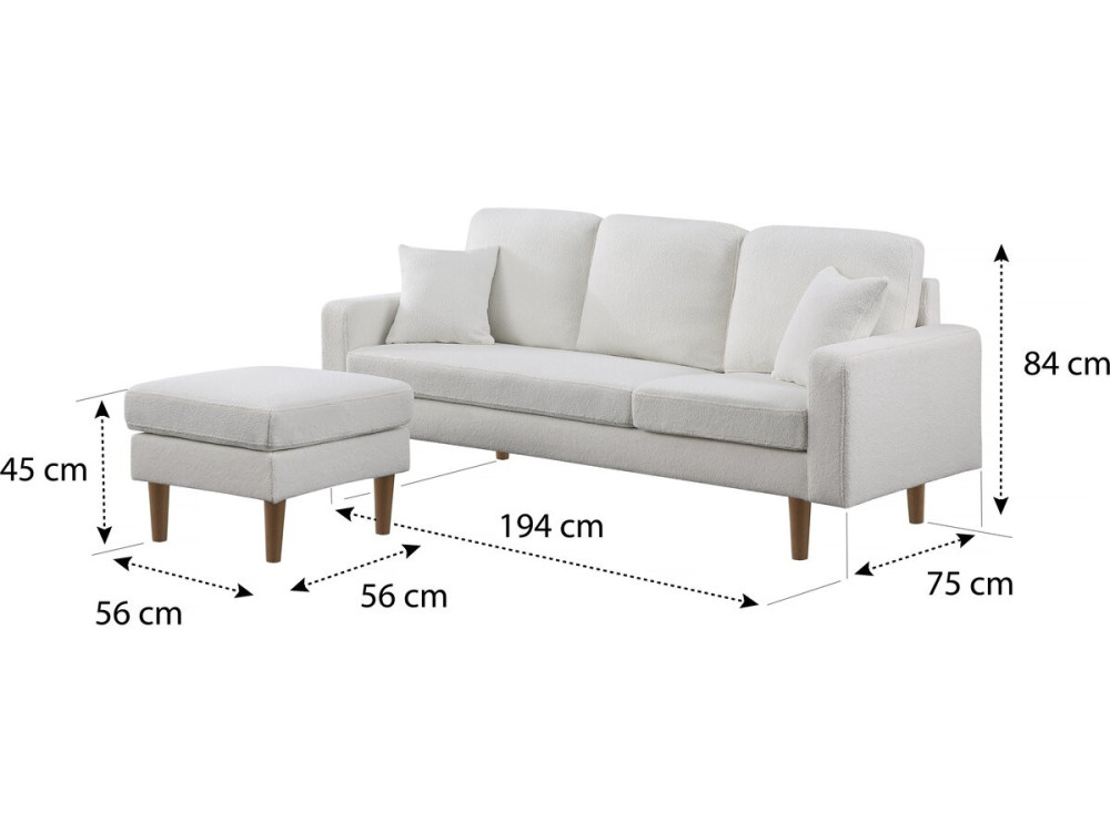 Sofá esquinero de tela reversible "Gabby" - 3 plazas - Blanco