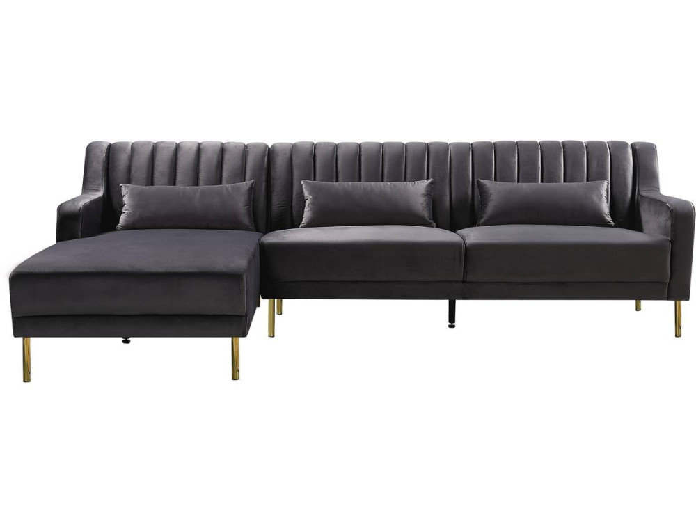 Sofá esquinero terciopelo - "Oliver" - 5 plazas - Gris - Esquina izquierda