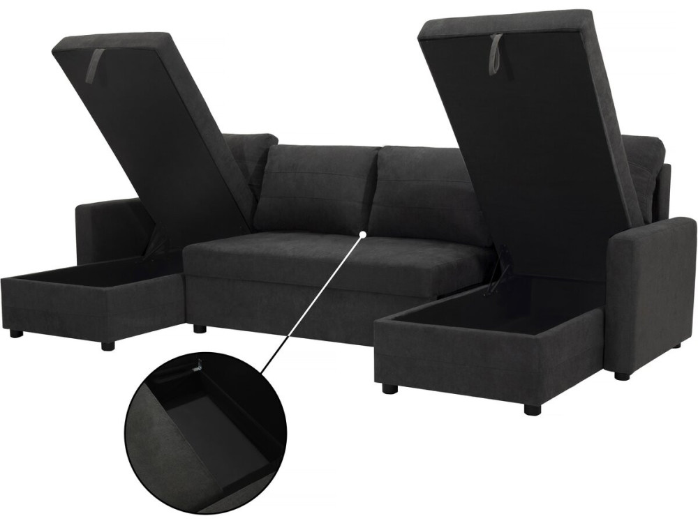 Sofá convertible panorámico de 5 plazas "Antoine" con compartimentos de almacenaje - Gris oscuro