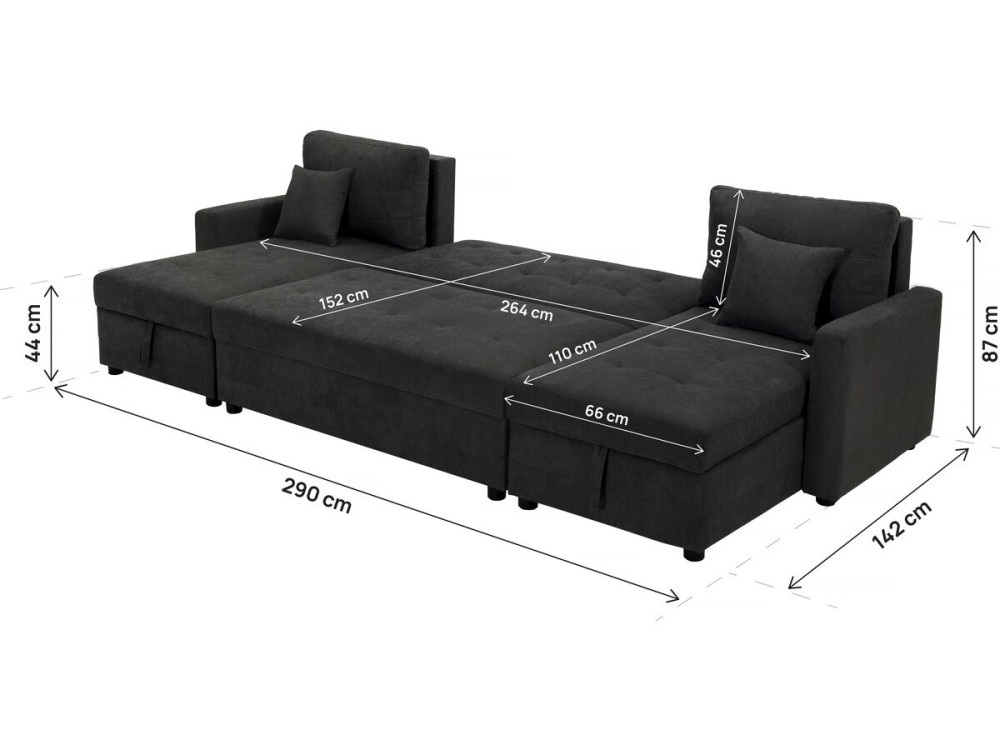 Sofá convertible panorámico de 5 plazas "Antoine" con compartimentos de almacenaje - Gris oscuro