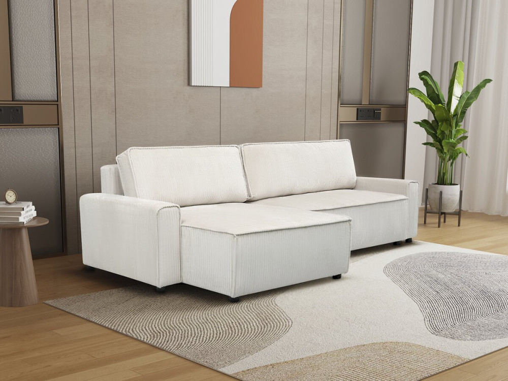 Sofá esquinero convertible y reversible de pana "Montaigne" - 3 plazas - Beige
