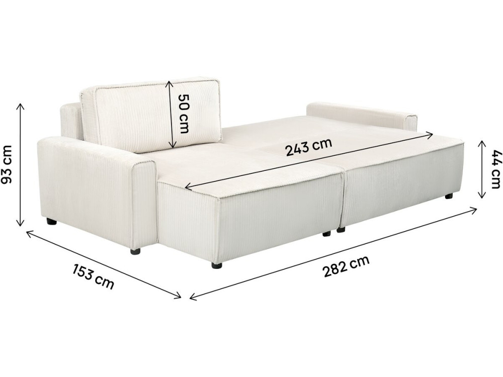 Sofá esquinero convertible y reversible de pana "Montaigne" - 3 plazas - Beige
