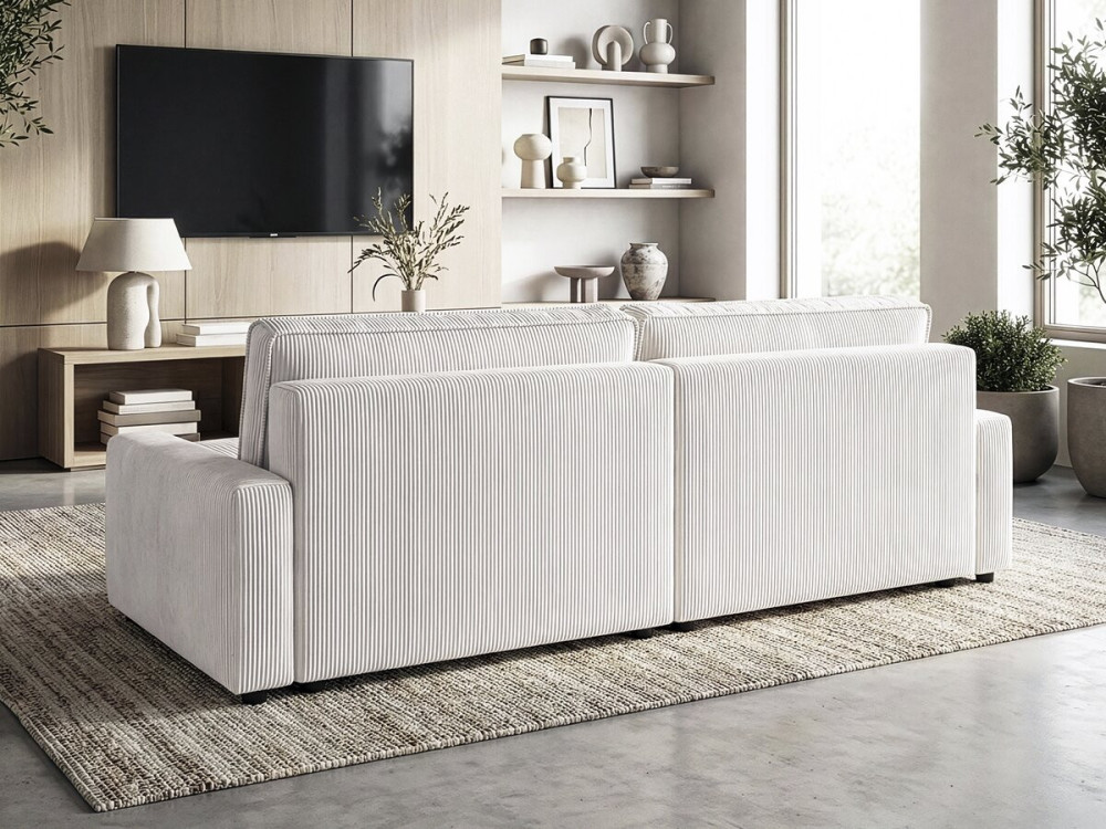 Sofá esquinero convertible y reversible de pana "Montaigne" - 3 plazas - Beige
