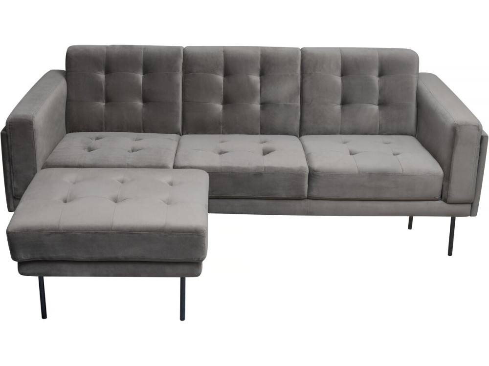 Sofá esquinero reversible de terciopelo "Noé" - 3 plazas - Gris