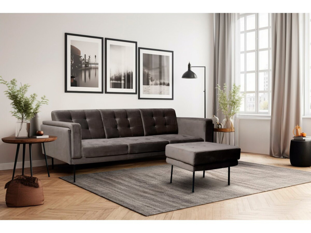 Sofá esquinero reversible de terciopelo "Noé" - 3 plazas - Gris