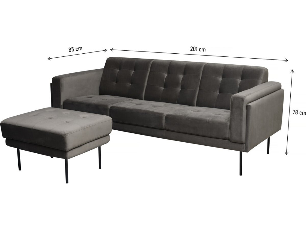 Sofá esquinero reversible de terciopelo "Noé" - 3 plazas - Gris