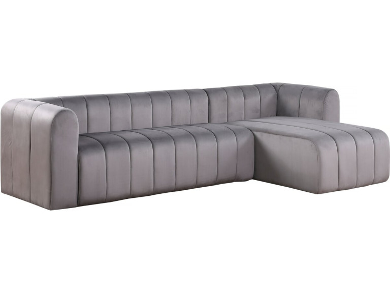 Sofá esquinero de terciopelo "Victor Hugo" - 3 plazas - Gris