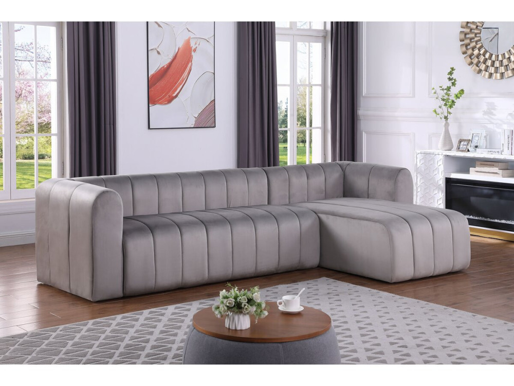 Sofá esquinero de terciopelo "Victor Hugo" - 3 plazas - Gris