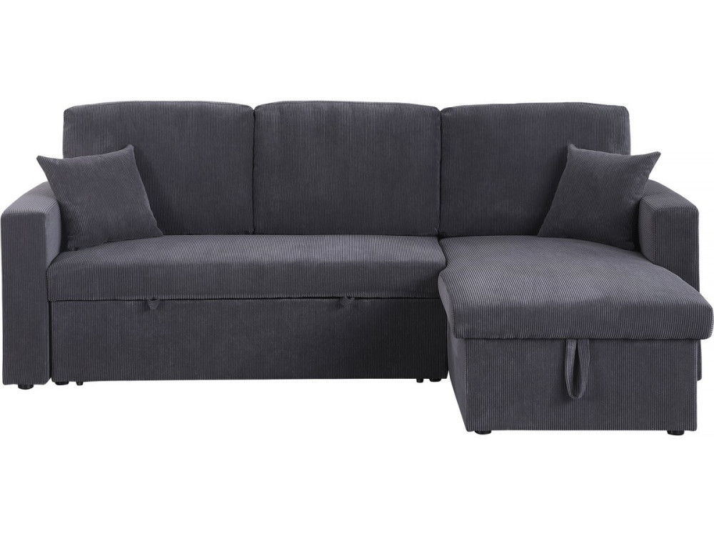 Sofá esquinero convertible de pana «Alain» - 3 asientos - Gris