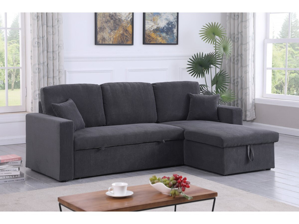 Sofá esquinero convertible de pana «Alain» - 3 asientos - Gris