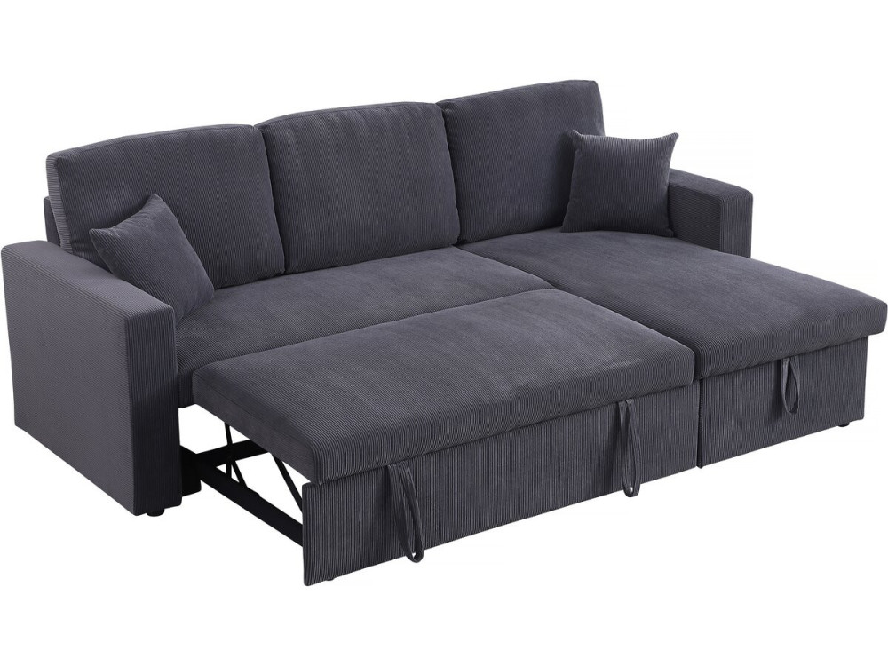 Sofá esquinero convertible de pana «Alain» - 3 asientos - Gris