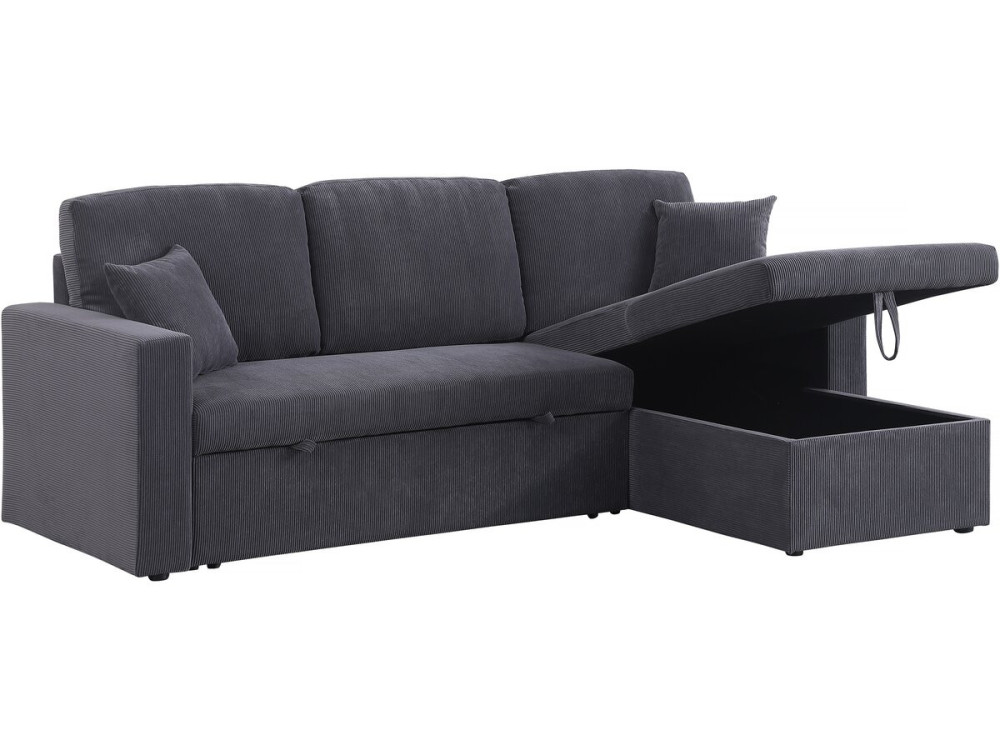 Sofá esquinero convertible de pana «Alain» - 3 asientos - Gris