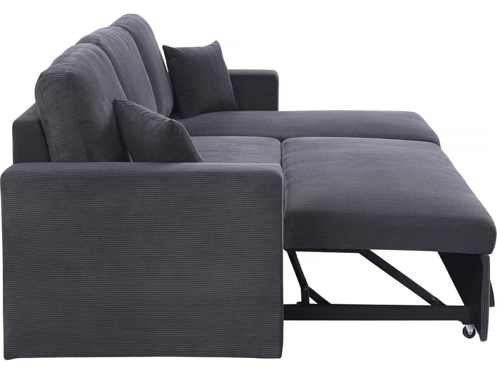 Sofá esquinero convertible de pana «Alain» - 3 asientos - Gris