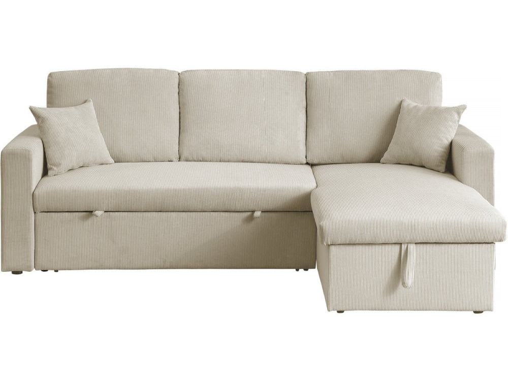 Sofá esquinero convertible de pana «Alain» - 3 asientos - Beige