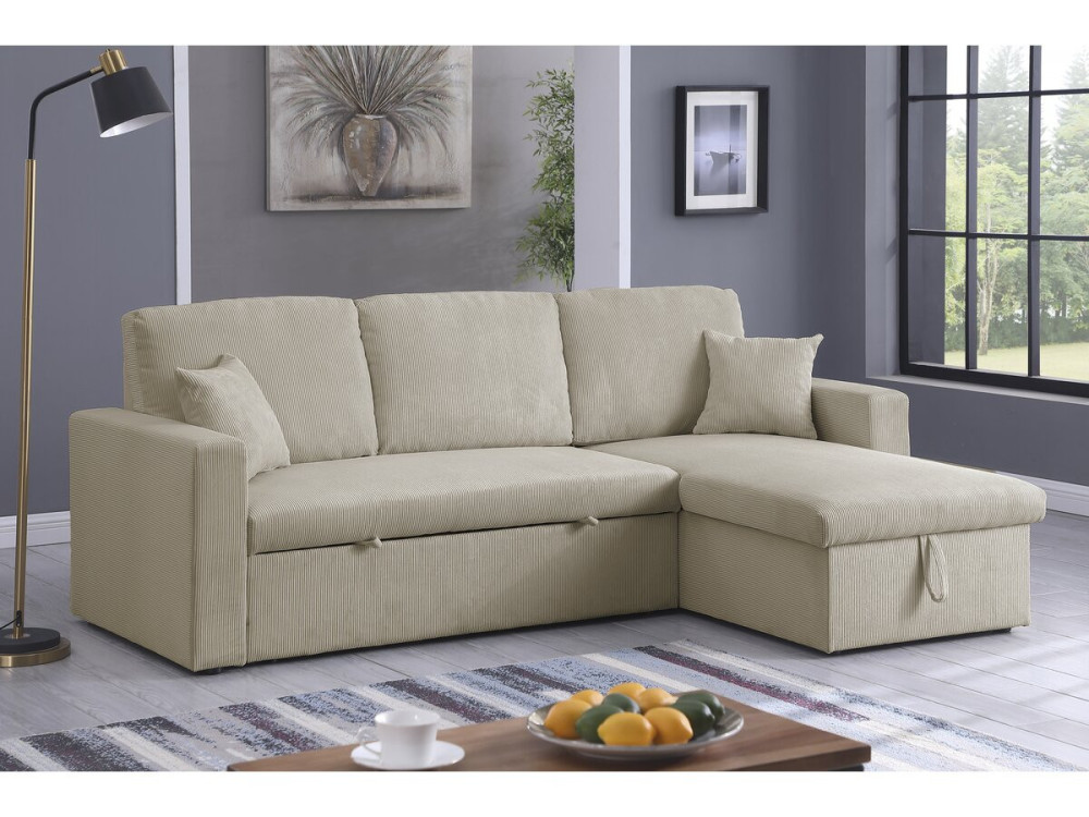 Sofá esquinero convertible de pana «Alain» - 3 asientos - Beige