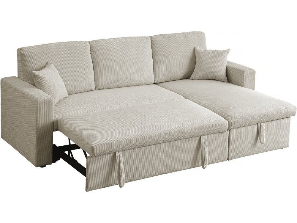 Sofá esquinero convertible de pana «Alain» - 3 asientos - Beige