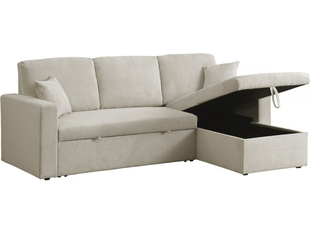 Sofá esquinero convertible de pana «Alain» - 3 asientos - Beige