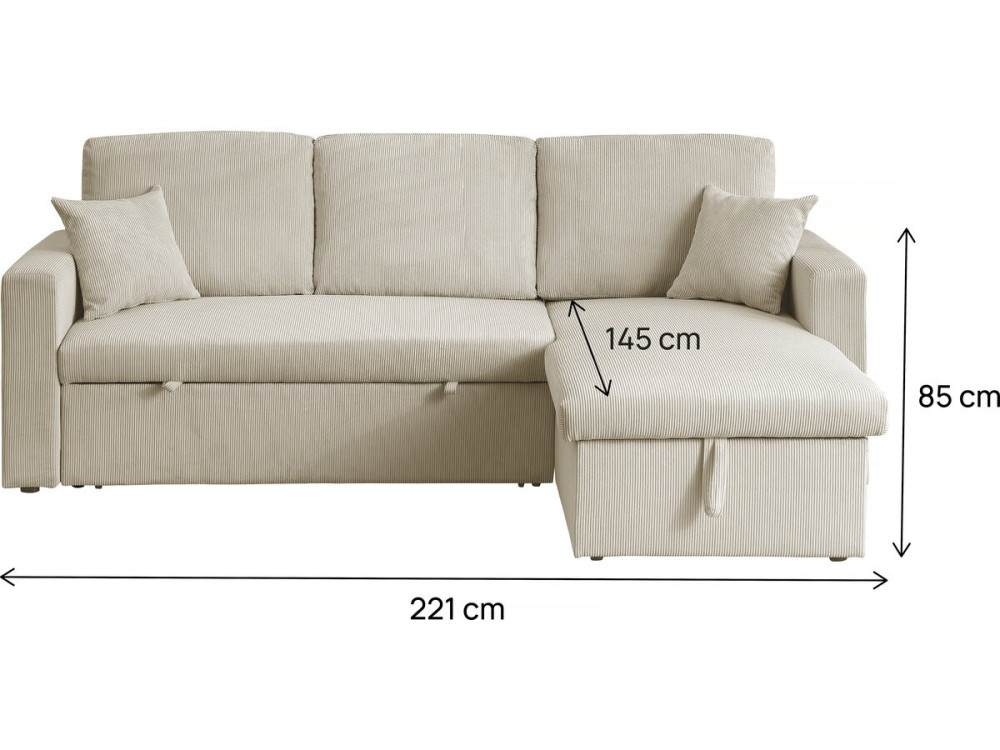 Sofá esquinero convertible de pana «Alain» - 3 asientos - Beige