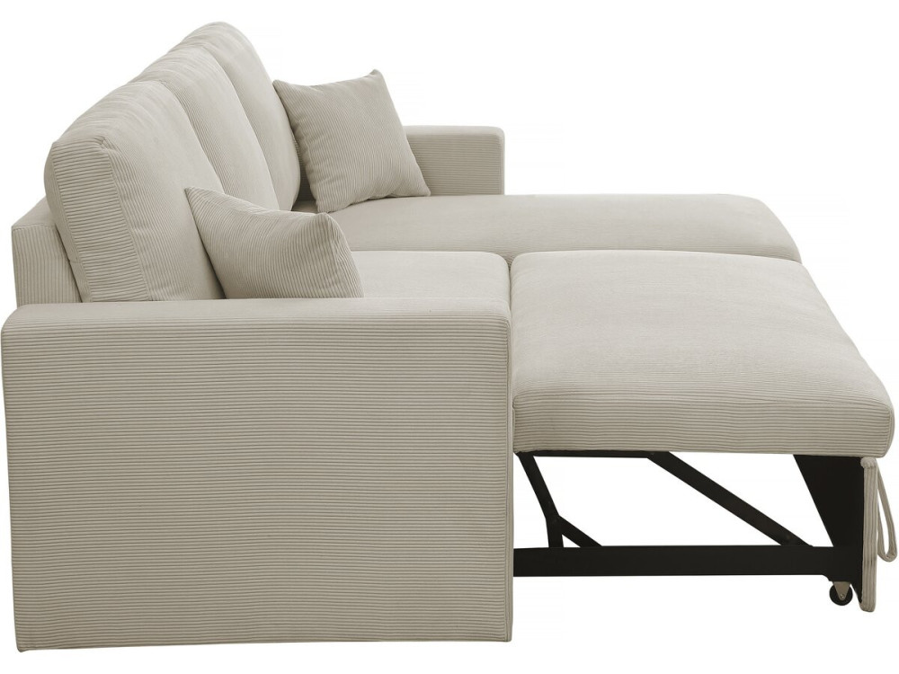 Sofá esquinero convertible de pana «Alain» - 3 asientos - Beige