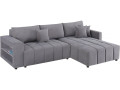 Sofá cama esquinero 3 plazas en tejido de chenilla - "Trocadero" - Beige - Gris