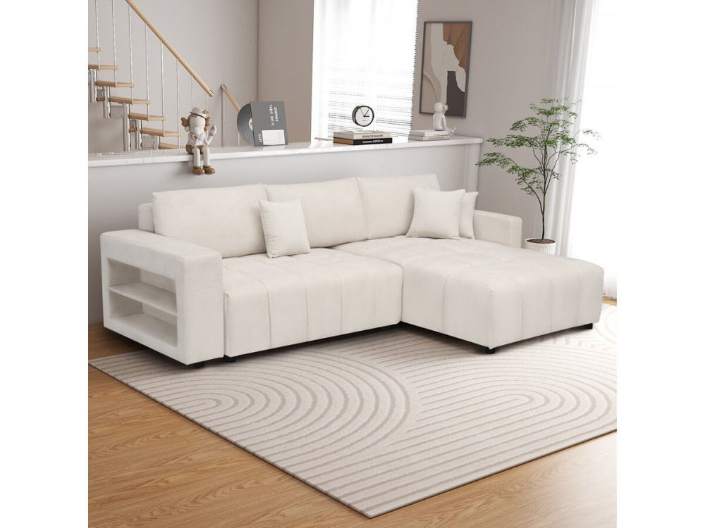 Sofá cama esquinero 3 plazas en tejido de chenilla - "Trocadero" - Beige