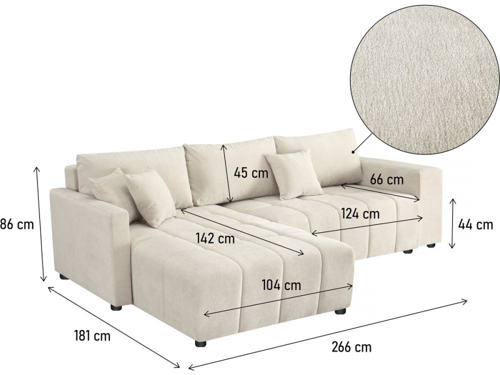 Sofá cama esquinero 3 plazas en tejido de chenilla - "Trocadero" - Beige