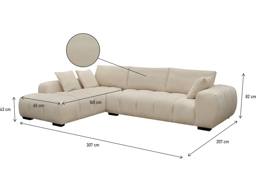 Sofá esquinero de tela "Monceau" - 3 plazas - Beige