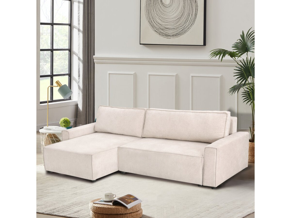 Sofá cama esquinero "Montaigne" de tela texturizada - 4 plazas - Beige